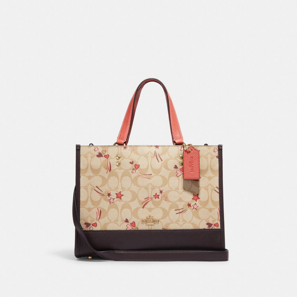 Dempsey Carryall In Signature Canvas With Heart And Star Print - CK573 - Gold/Light Khaki Multi