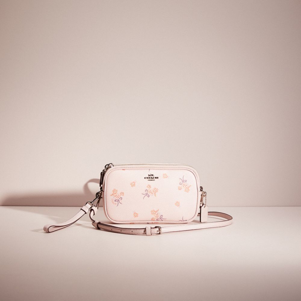 CK579 - Restored Sadie Crossbody Clutch With Floral Bow Print Silver/Ice Pink Floral Bow
