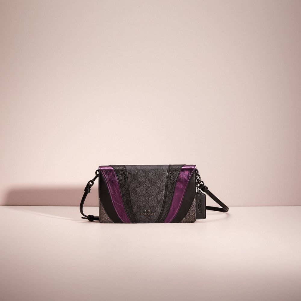 CK589 - Restored Hayden Foldover Crossbody Clutch In Signature Canvas With Wave Patchwork Charcoal/Multi/Pewter