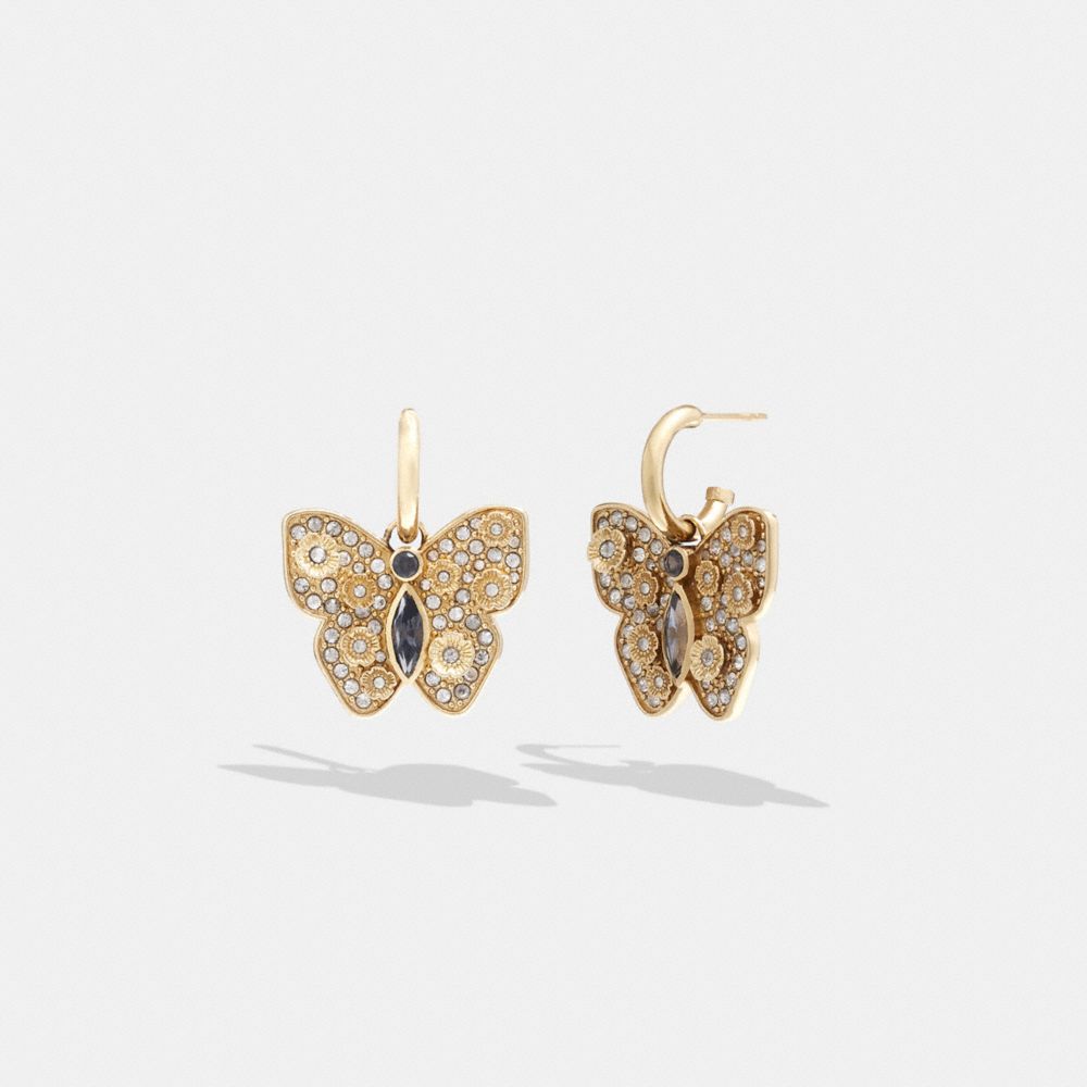 COACH CK741 Butterfly Huggie Earrings Gold/Clear