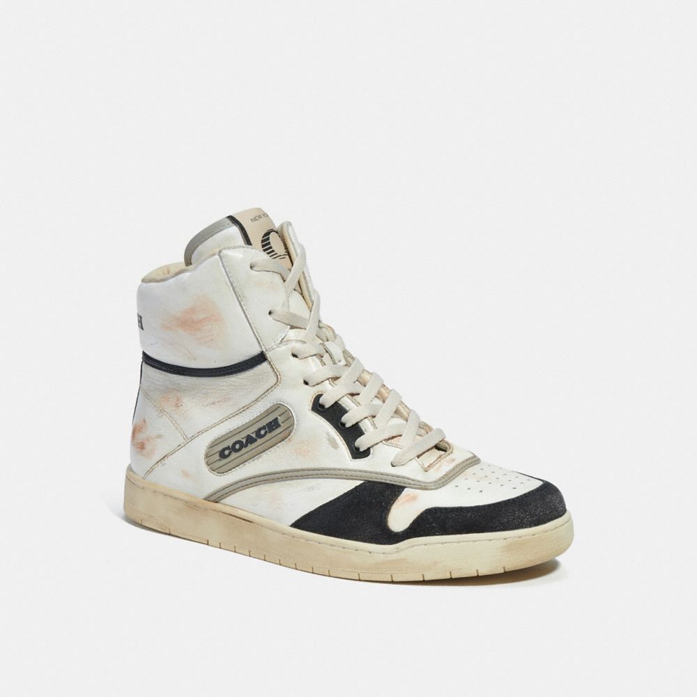 COACH CK946 Distressed High Top Sneaker White/Black