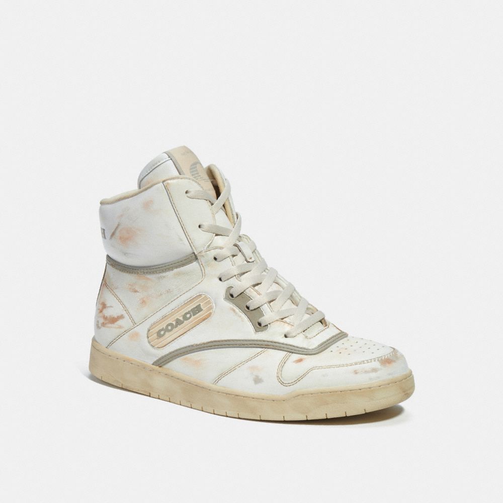COACH CK973 Distressed High Top Sneaker White/Dove Grey