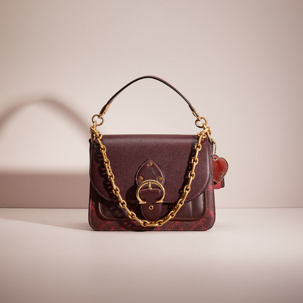 CL086 - Upcrafted Beat Shoulder Bag With Horse And Carriage Print Brass/Oxblood Cranberry