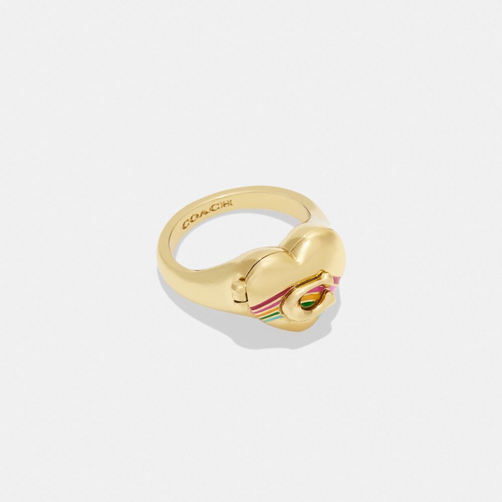 COACH CL152 Signature Rainbow Heart Ring GOLD/MULTI