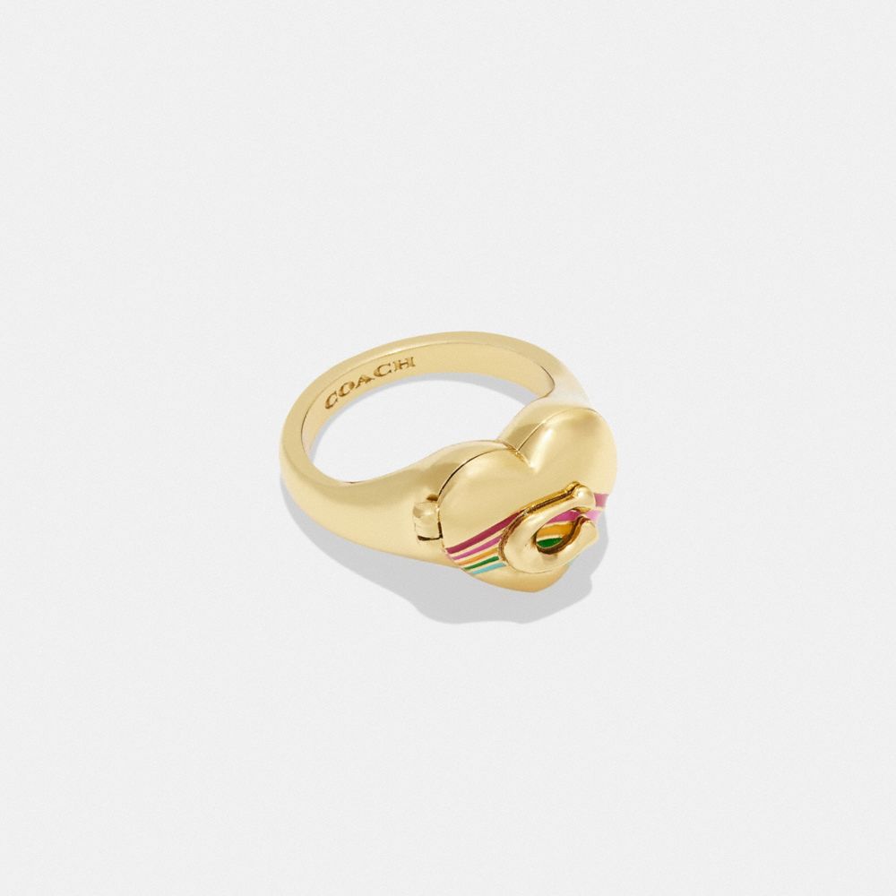 COACH CL152 Signature Rainbow Heart Ring Gold/Multi