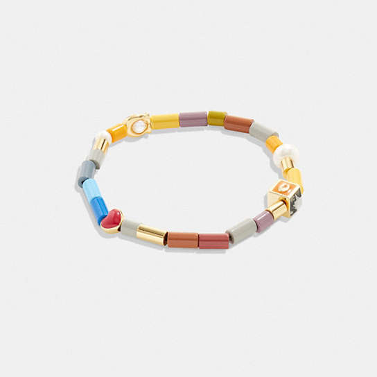 CL169 - Signature And Heart Rainbow Beaded Stretch Bracelet Gold/Multi