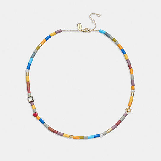CL170 - Signature And Heart Rainbow Beaded Necklace Gold/Multi
