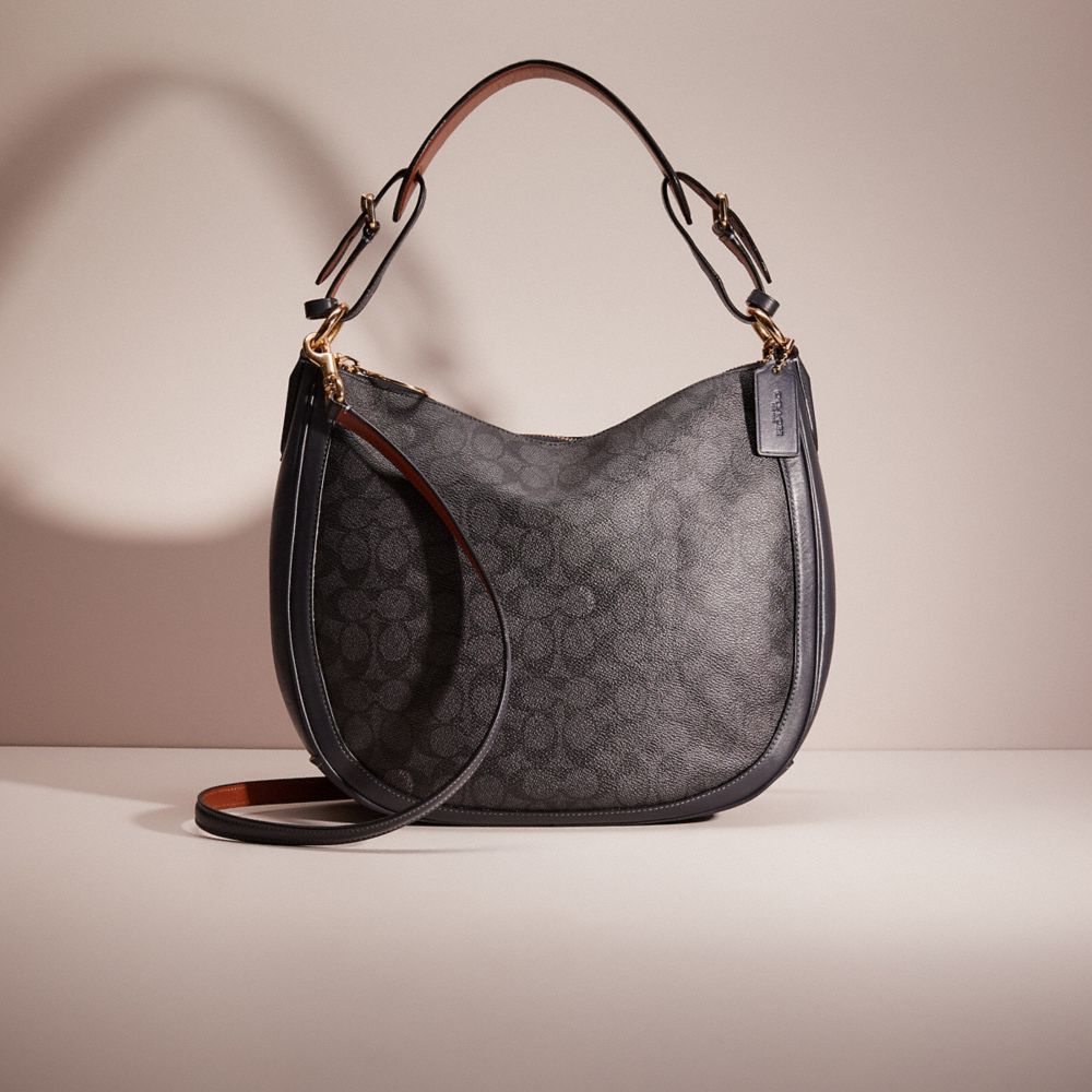 CL183 - Restored Sutton Hobo In Signature Canvas Charcoal/Midnight Navy/Gold
