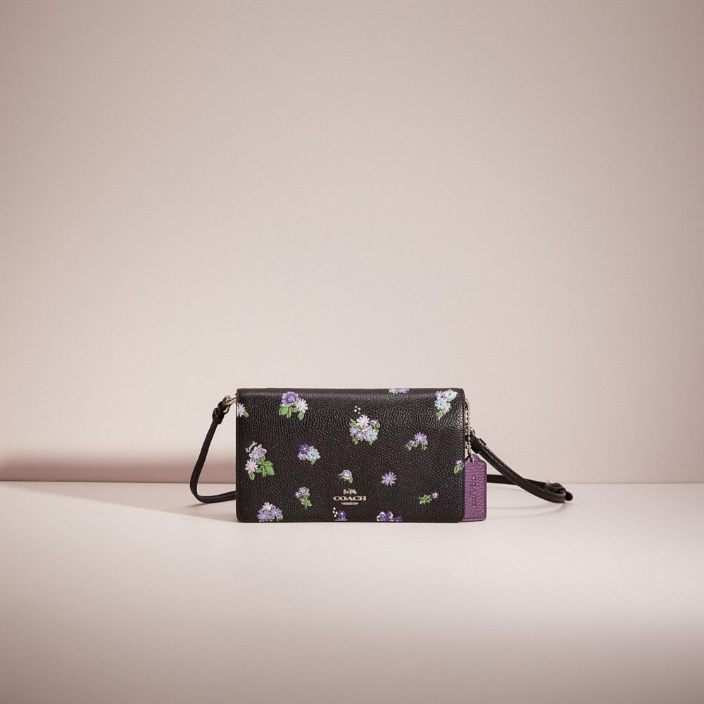 CL198 - Restored Hayden Foldover Crossbody Clutch With Posey Cluster Print Black Posey Print/Silver