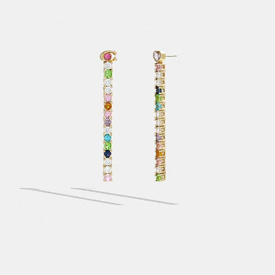 CL259 - Signature And Heart Tennis Linear Earrings Gold/Multi