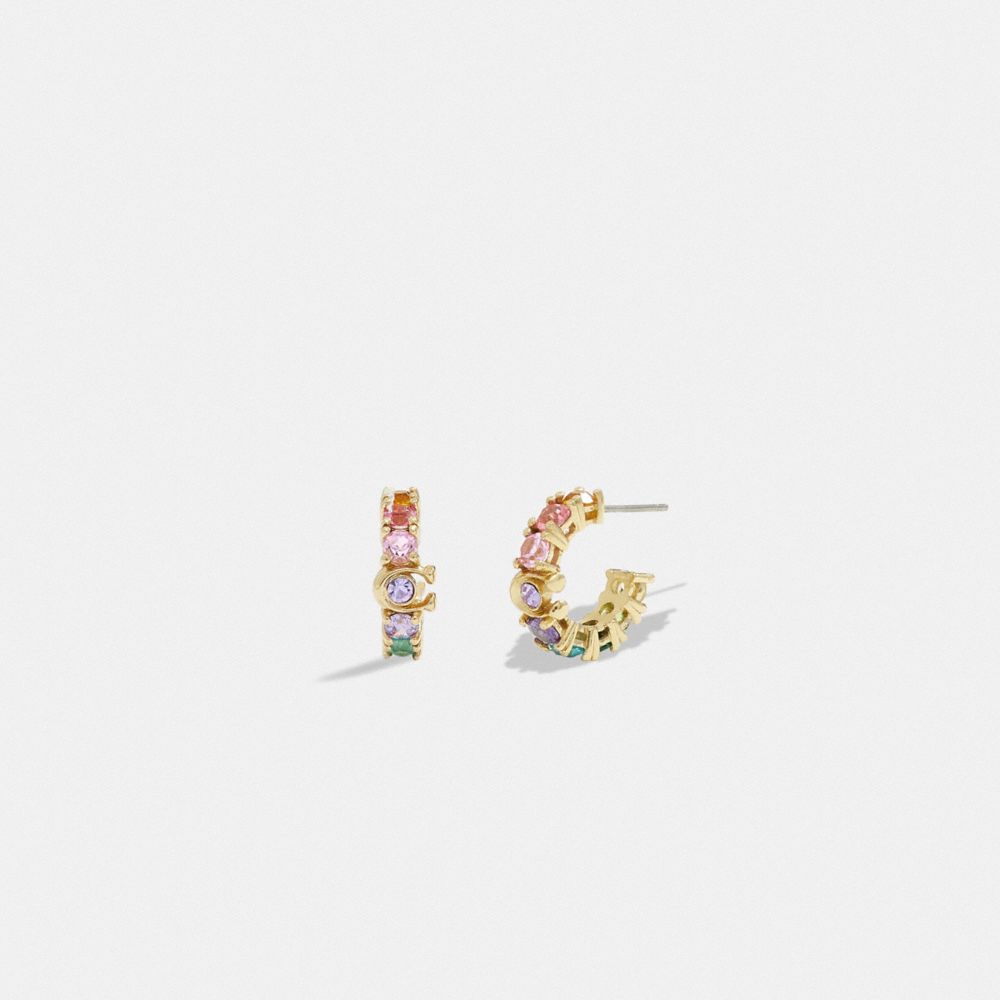 COACH CL260 Signature Rainbow Tennis Huggie Earrings Gold/Multi