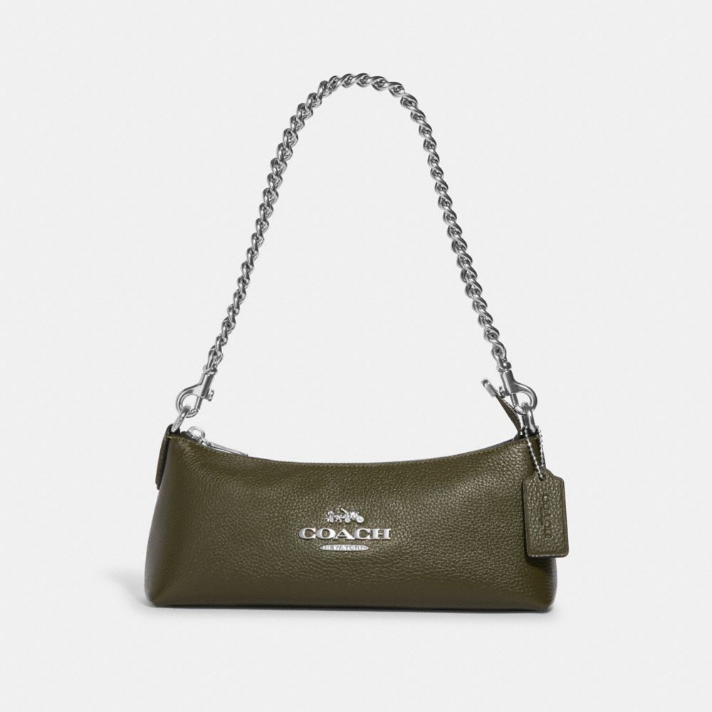 COACH CL302 Chain Shoulder Bag Silver/Olive Drab