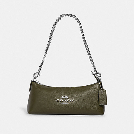 COACH CL302 Chain Shoulder Bag Silver/Olive-Drab