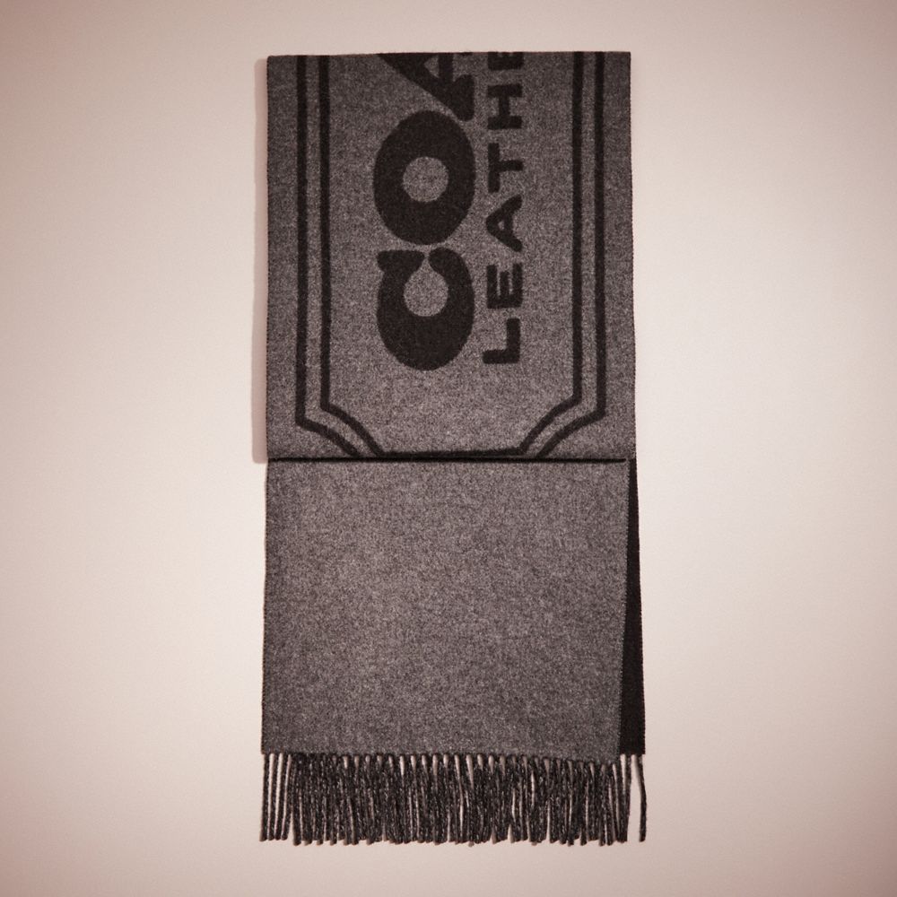 CL381 - Restored Cashmere Scarf With Coach Badge Grey Black