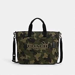 COACH CL396 Tote 38 With Camo Print GUNMETAL/GREEN MULTI