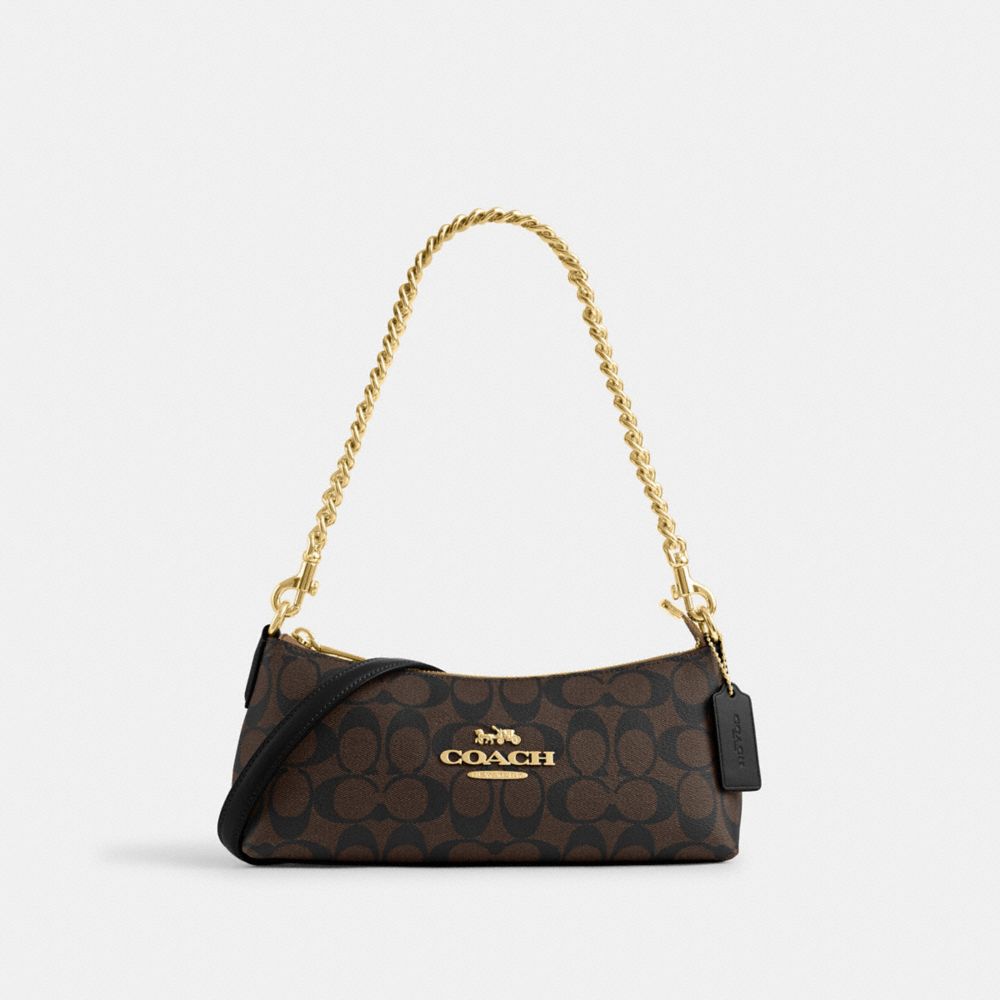 Charlotte Shoulder Bag In Signature Canvas - CL405 - Gold/Brown Black