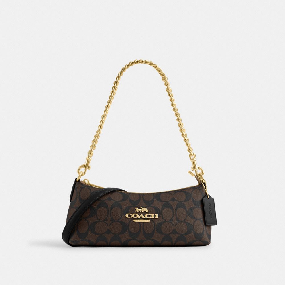 COACH CL405 Charlotte Shoulder Bag In Signature Canvas Gold/Brown Black