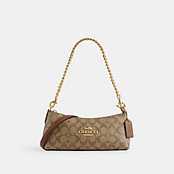 Charlotte Shoulder Bag In Signature Canvas - CL405 - Gold/Khaki Saddle