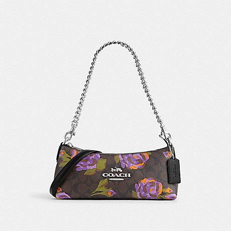 COACH CL406 Charlotte Shoulder Bag In Signature Canvas With Rose Print Sv/Brown/Iris-Multi