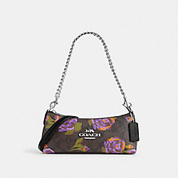 Charlotte Shoulder Bag In Signature Canvas With Rose Print - CL406 - Sv/Brown/Iris Multi