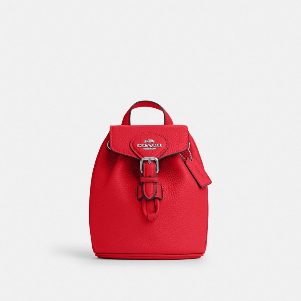 COACH CL408 Amelia Convertible Backpack SILVER/BRIGHT POPPY