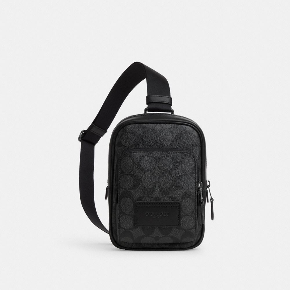 COACH CL412 Track Pack 14 In Signature Canvas GUNMETAL/CHARCOAL/BLACK