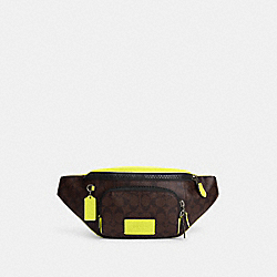 COACH CL413 Track Belt Bag In Colorblock Signature Canvas QB/MAHOGANY/BRIGHT YELLOW