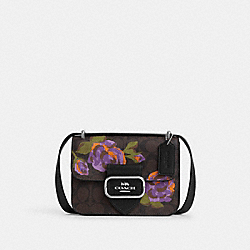 Morgan Square Crossbody In Signature Canvas With Rose Print - CL415 - Sv/Brown/Iris Multi