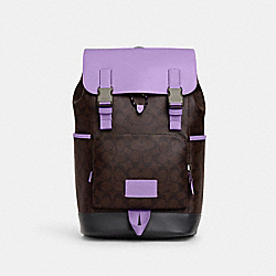 COACH CL417 Track Backpack In Colorblock Signature Canvas QB/MAHOGANY/IRIS