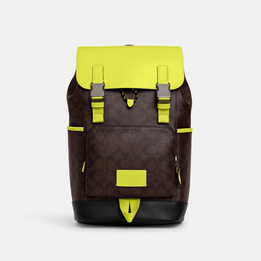 COACH CL417 Track Backpack In Colorblock Signature Canvas QB/MAHOGANY/BRIGHT YELLOW