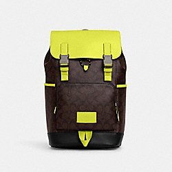 Track Backpack In Colorblock Signature Canvas - CL417 - Qb/Mahogany/Bright Yellow