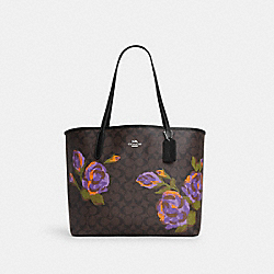 City Tote In Signature Canvas With Rose Print - CL420 - Sv/Brown/Iris Multi