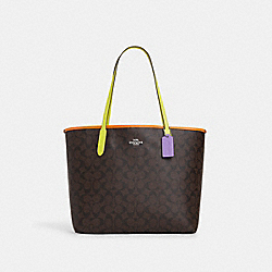 COACH CL421 City Tote In Colorblock Signature Canvas SV/BROWN/IRIS MULTI