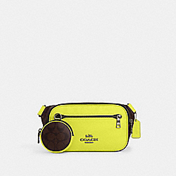 Elias Belt Bag In Colorblock Signature Canvas - CL427 - Qb/Mahogany/Bright Yellow