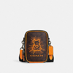 Stanton Crossbody In Signature Canvas With Bear - CL437 - Qb/Mahogany/Bright Mandarin