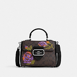 Morgan Top Handle Satchel In Signature Canvas With Rose Print - CL463 - Sv/Brown/Iris Multi