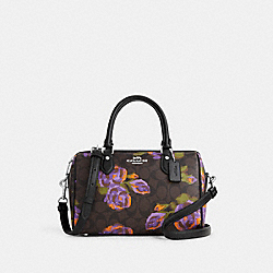 Rowan Satchel In Signature Canvas With Rose Print - CL465 - Sv/Brown/Iris Multi