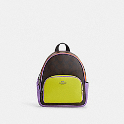 COACH CL470 Mini Court Backpack In Colorblock Signature Canvas SV/BROWN/IRIS MULTI