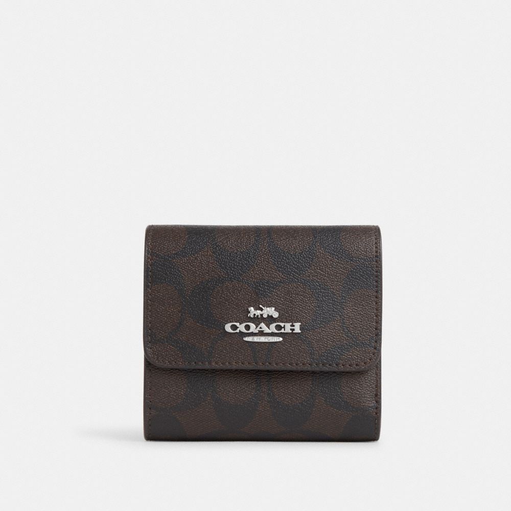 Small Trifold Wallet In Signature Canvas With Colorblock Interior - CL472 - Sv/Brown/Iris Multi