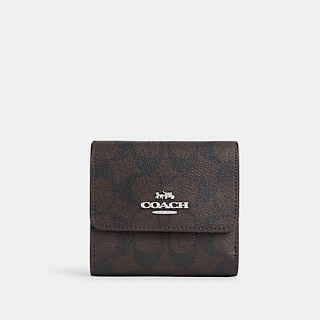 COACH CL472 Small Trifold Wallet In Signature Canvas With Colorblock Interior Sv/Brown/Iris Multi