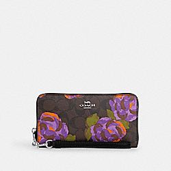 Long Zip Around Wallet In Signature Canvas With Rose Print - CL473 - Sv/Brown/Iris Multi