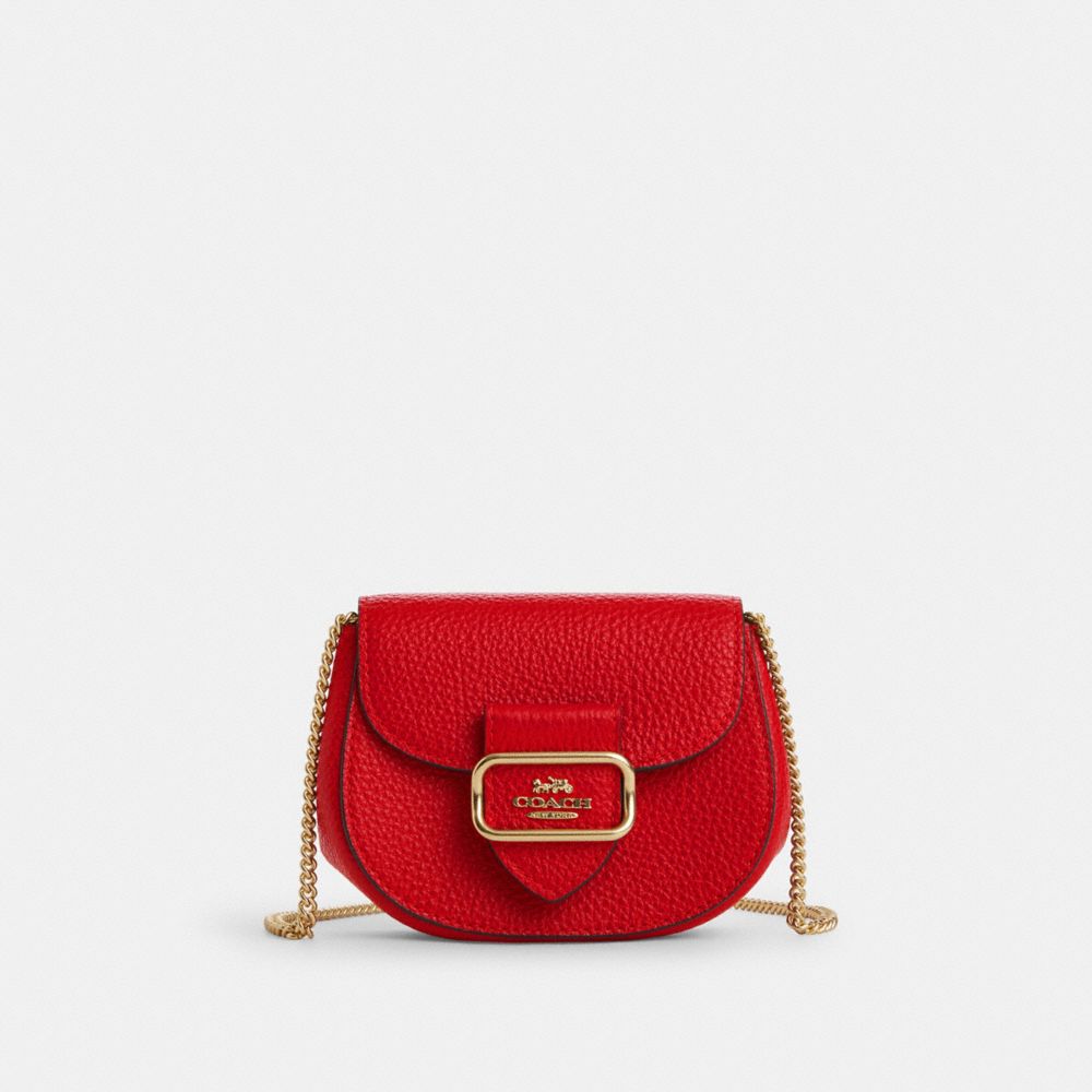 COACH CL477 Morgan Card Case On A Chain GOLD/ELECTRIC RED