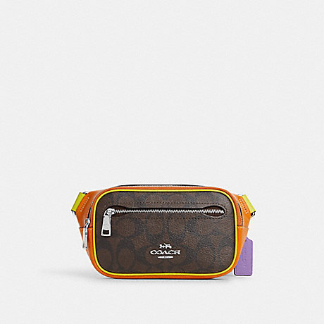 COACH CL478 Mini Belt Bag In Colorblock Signature Canvas Silver/Brown/Iris-Multi