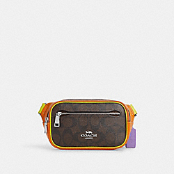 COACH CL478 Mini Belt Bag In Colorblock Signature Canvas SV/BROWN/IRIS MULTI