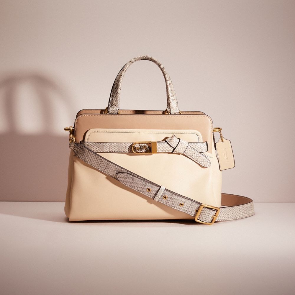 CL539 - Restored Tate Carryall 29 In Colorblock With Snakeskin Detail Brass/Ivory Multi