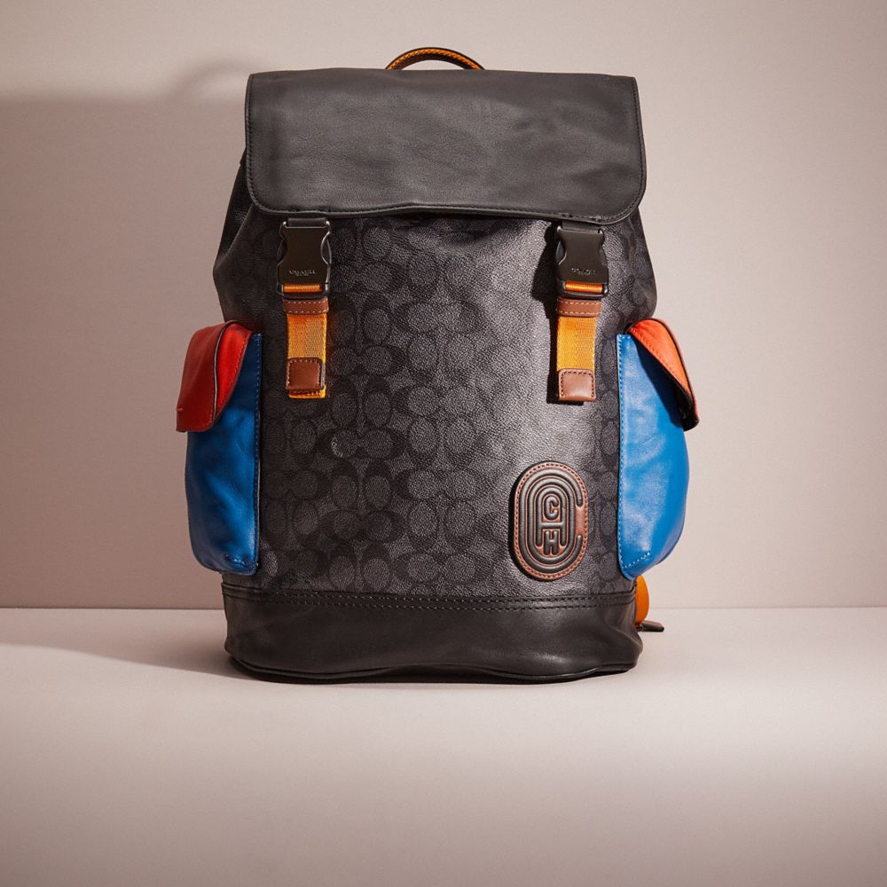 CL559 - Restored Rivington Backpack In Colorblock Signature Canvas With Coach Patch Black Copper/Charcoal Multi