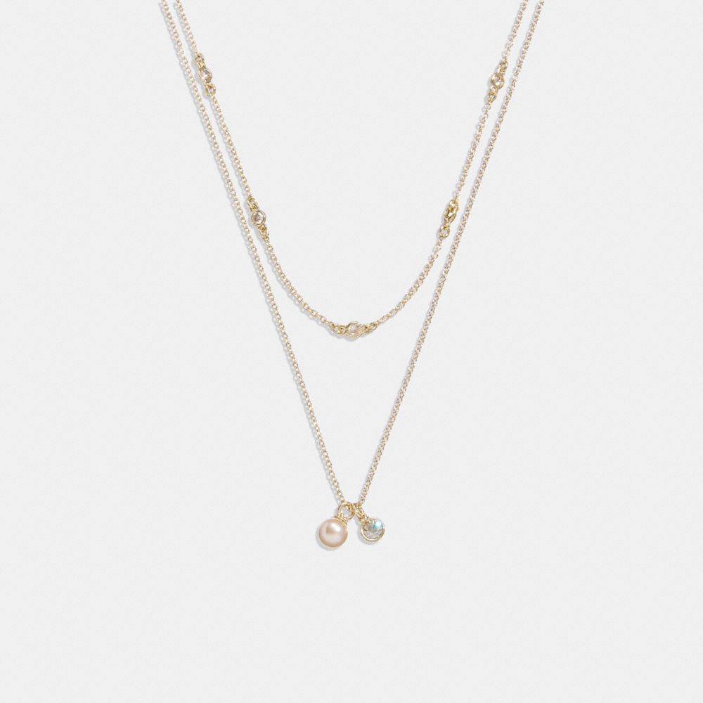CL596 - Classic Pearl Layered Necklace Gold/Pink