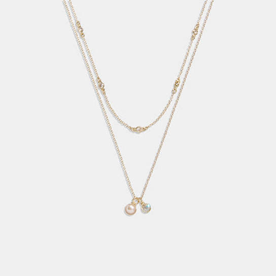 CL596 - Classic Pearl Layered Necklace Gold/Pink