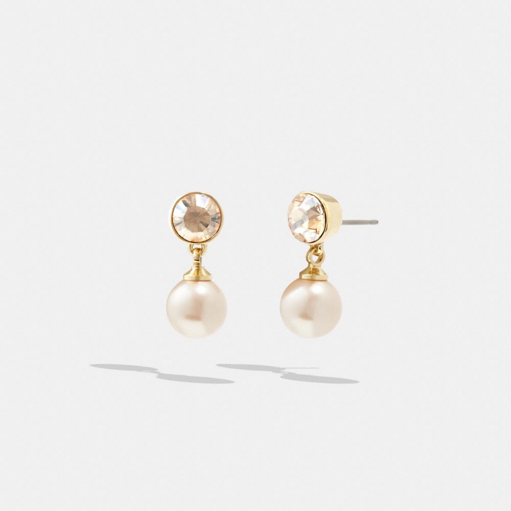 COACH CL597 Classic Pearl Single Drop Earrings Gold/Pink