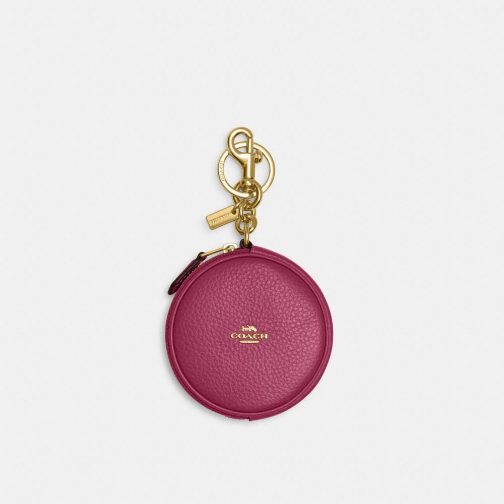 COACH CL603 Circular Coin Pouch Bag Charm IM/LIGHT RASPBERRY